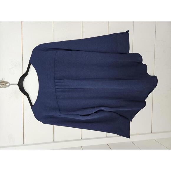 NWT Fred David Large Navy Blue collarless blouse - Picture 2 of 5